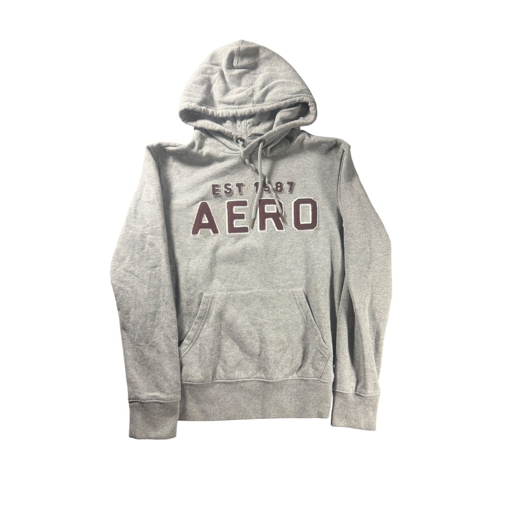 Aeropostale Y2K Embroidered Logo Hoodie Heather Gray Burgundy XS Pullover